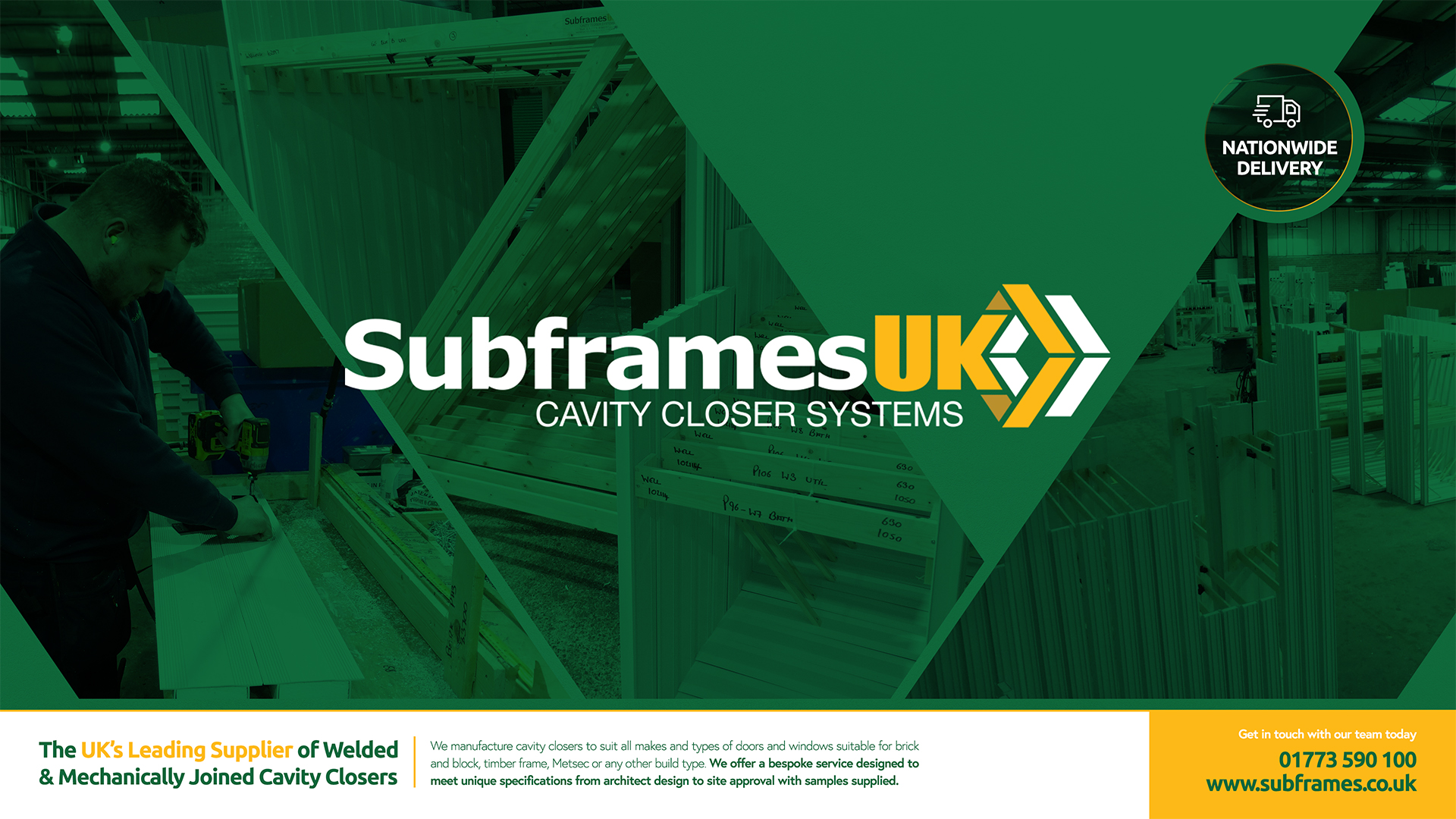 Subframes banner with logo and info about the UK's leading cavity and window formers company.